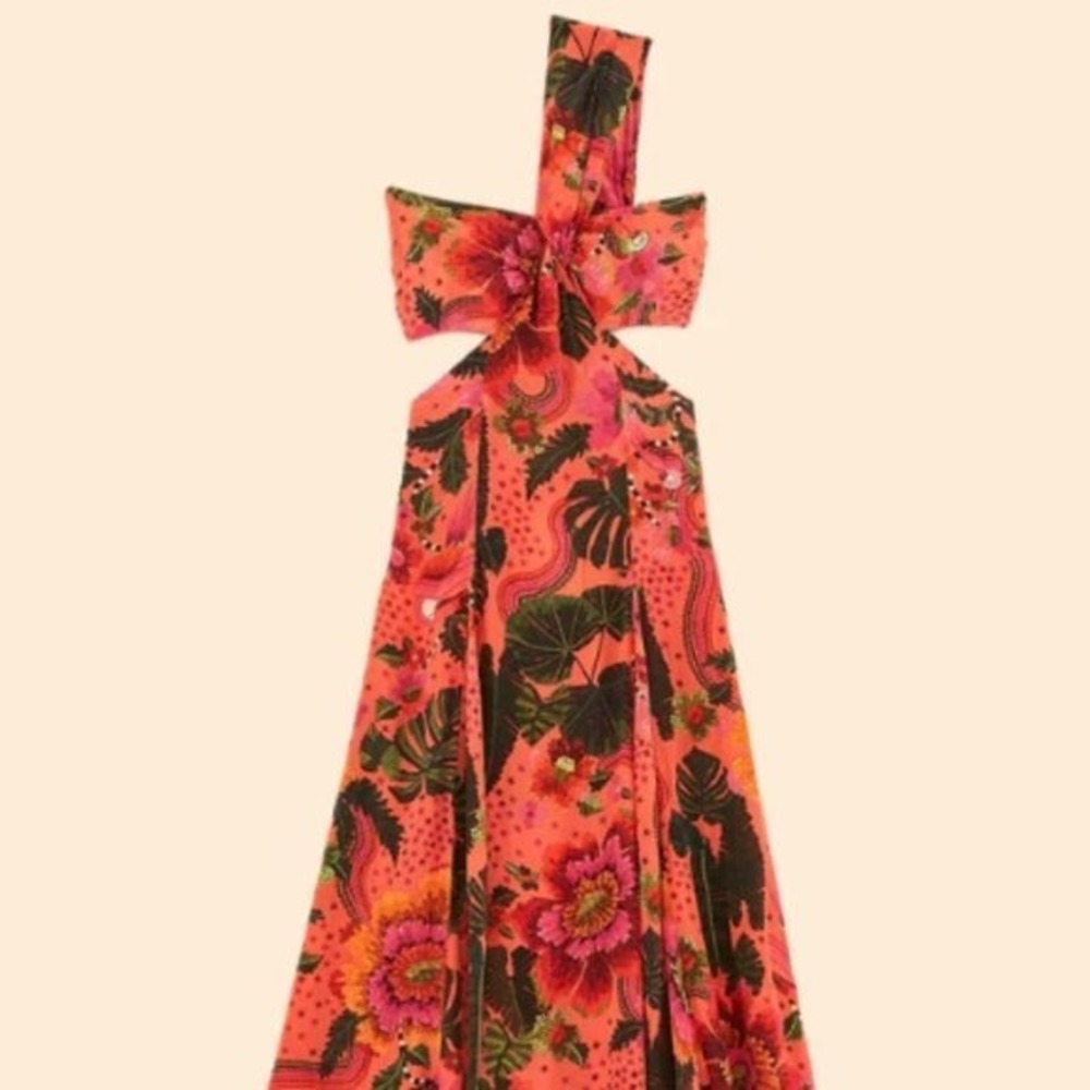 Farm Rio Orange Blooming Garden Maxi Dress Tropical Resort Vacation | Size XL - Picture 6 of 6